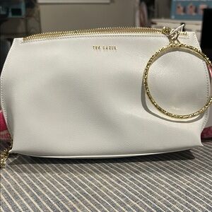 Ted Baker Elegant White Cosmetic Bag with Gold Zipper